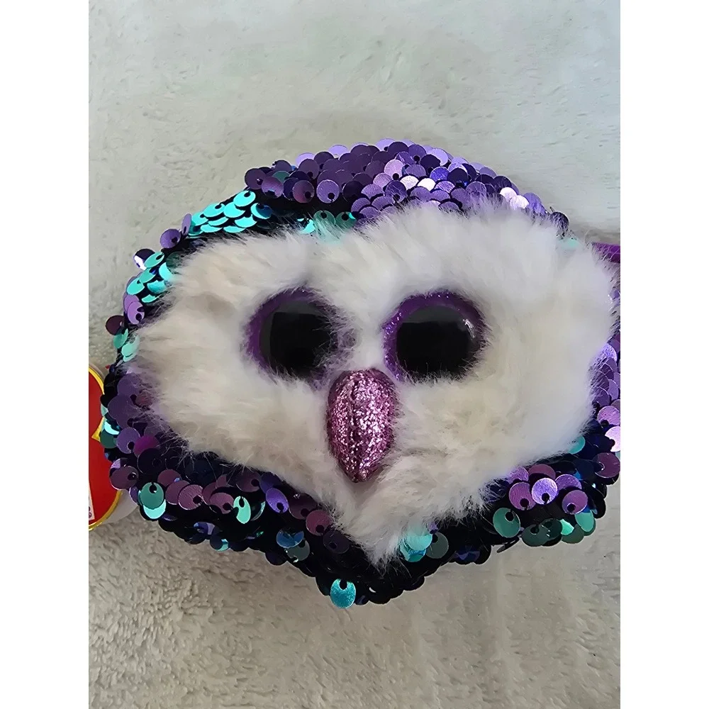 Ty Fashion Moonlight the Owl Sequin Coin Purse Purple Teal Flip Sequins NWT